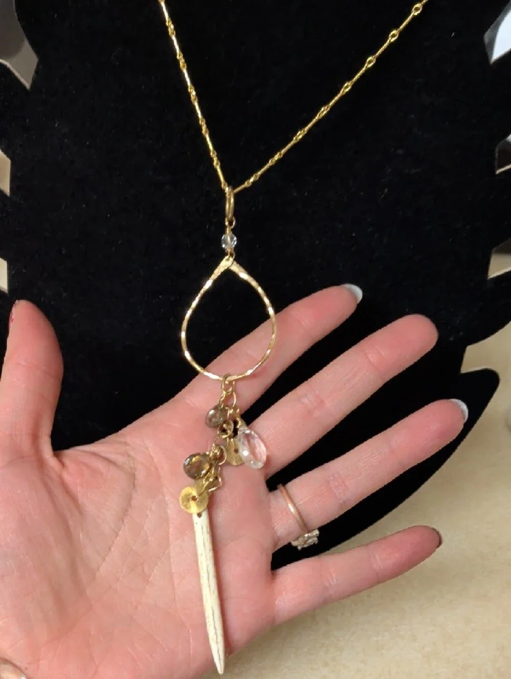 Gold Teardrop Pendant Necklace with Crystal Accents